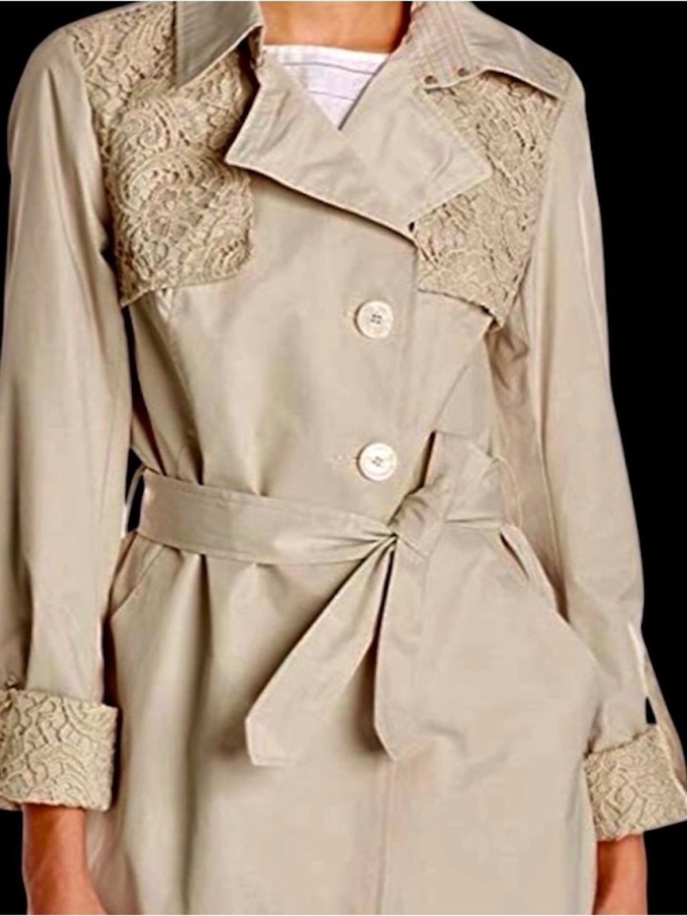Women's Sam Edelman Lace-Trim Trench Coat Medium